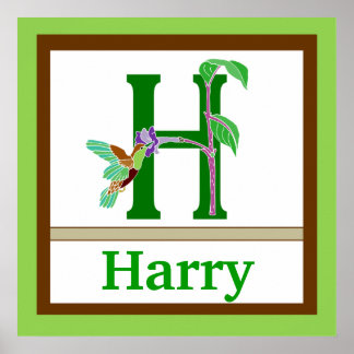 H is voor Hummingbird & Boy Name Wall Art voor kin Poster