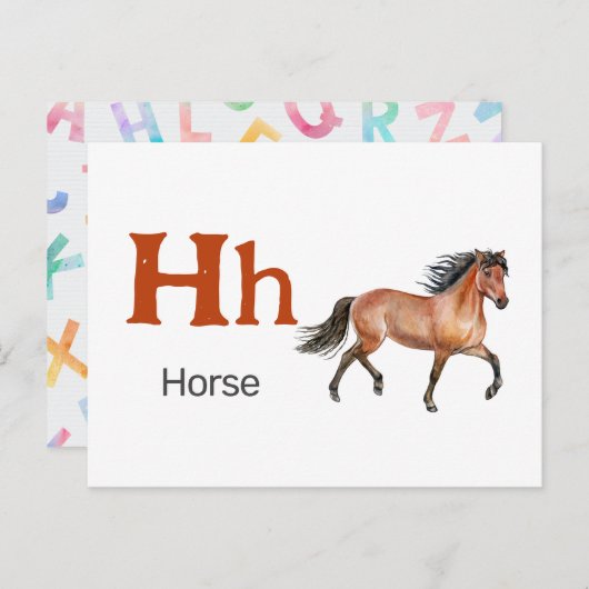 H is voor Paard - Alphabet Flash Kaart (Voorkant / Achterkant)