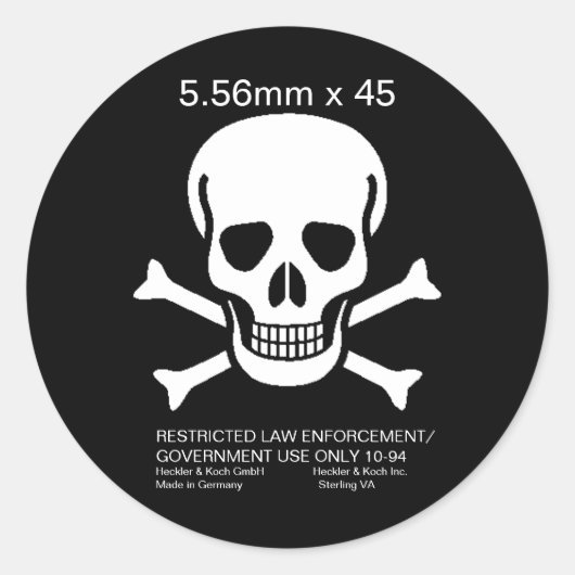 H&K 5,56 x 45 Skull-sticker Ronde Sticker (Voorkant)