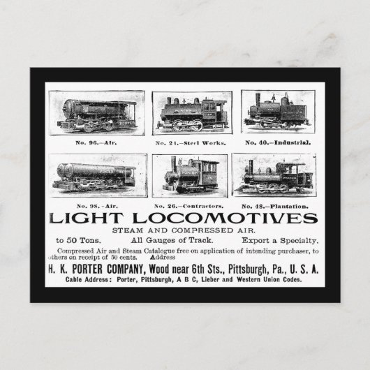 H K Porter & Co. Light-locomotieven Briefkaart (Voorkant)