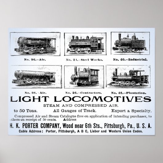 H K Porter & Co. Light-locomotieven Poster (Voorkant)