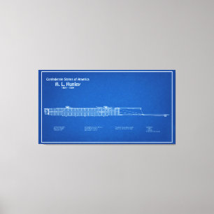 H. L. Hunley - Scheepsblauwdruk Plannen ABD Canvas Afdruk