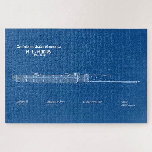 H. L. Hunley - Scheepsblauwdruk Plannen ABD Legpuzzel (Horizontaal)