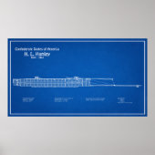 H. L. Hunley - Scheepsblauwdruk Plannen ABD Poster (Voorkant)