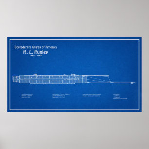 H. L. Hunley - Scheepsblauwdruk Plannen ABD Poster