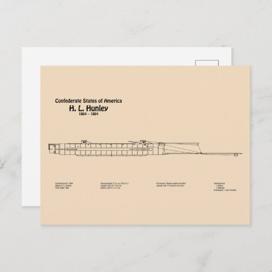 H. L. Hunley - Scheepsblauwdruk Plannen SD Briefkaart (Voorkant / Achterkant)
