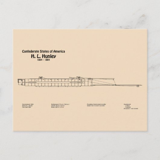 H. L. Hunley - Scheepsblauwdruk Plannen SD Briefkaart (Voorkant)