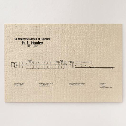 H. L. Hunley - Scheepsblauwdruk Plannen SD Legpuzzel (Horizontaal)
