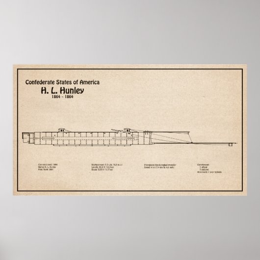 H. L. Hunley - Scheepsblauwdruk Plannen SD Poster (Voorkant)