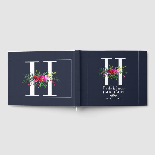 H Letter Initiaal Monogram Bloemen Naam Bruiloft Gastenboek (Volledig)