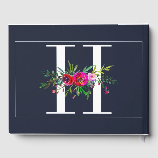 H Letter Initiaal Monogram Bloemen Naam Bruiloft Gastenboek (Achterkant)