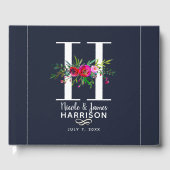H Letter Initiaal Monogram Bloemen Naam Bruiloft Gastenboek (Voorkant)