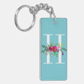 H Letter Initiaal Monogram Bloemmotief Aangepaste  Sleutelhanger (Voorkant Links)