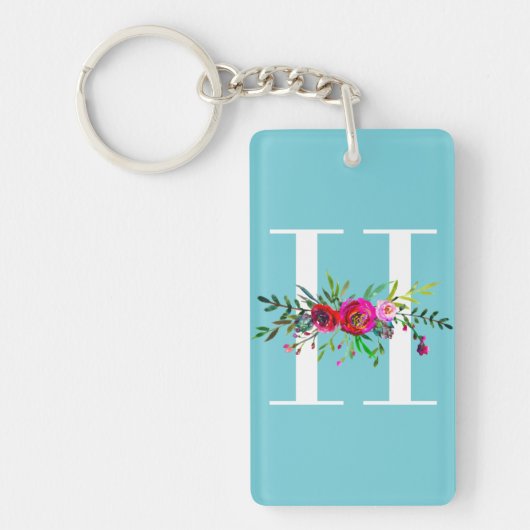 H Letter Initiaal Monogram Bloemmotief Aangepaste  Sleutelhanger (Voorkant)