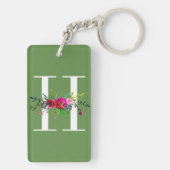 H Letter Initiële Monogram Bloem Kleur op Maat Sleutelhanger (achterkant)