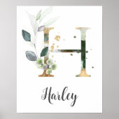 H Letter Monogram Groene Kamer Naam Muurprint Poster (Voorkant)
