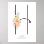 H Letter Monogram Roze Perzik Bloemige Huis Decor Poster (Voorkant)
