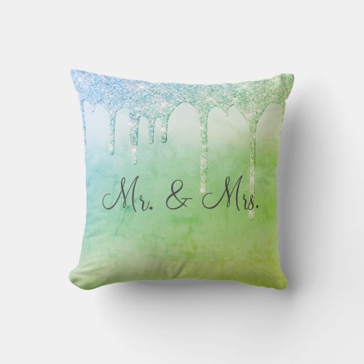 H. & Mevrouw Groen Glitter Aandenken Elegant Kussen (Voorkant)