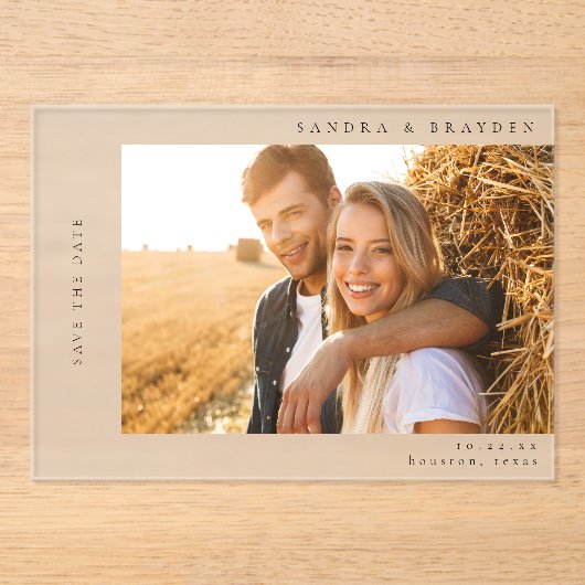 H MOD 2 Eenvoudige foto De datum opslaan Acryl Uitnodigingen (Voorkant)