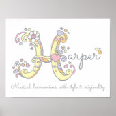 H monogram art Harper meisjes naam poster (Voorkant)