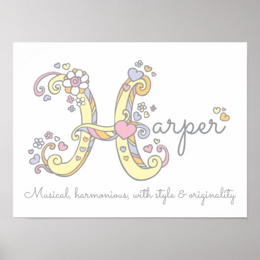 H monogram art Harper meisjes naam poster (Voorkant)