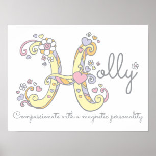 H monogram art Holly meisjes naam poster