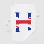 H Monogram bedekt op Union Jack Flag gtcnt Golfhanddoek (Insitu)