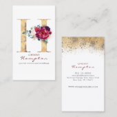 H Monogram Bourgogne Rode bloemen en Faux Gold Visitekaartje (Voorkant / Achterkant)