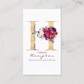 H Monogram Bourgogne Rode bloemen en Faux Gold Visitekaartje (Voorkant)