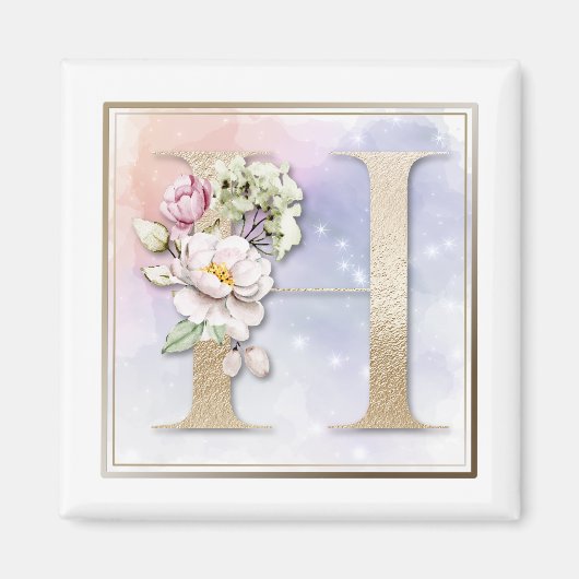 H Monogram Burgundy Floral Magnet (Voorkant)