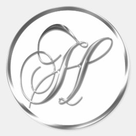 H Monogram Faux Silver Envelope of Favor Seal Ronde Sticker
