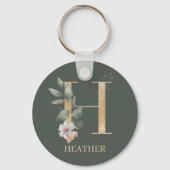 H Monogram Floral Aangepaste Sleutelhanger (Voorkant)