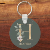H Monogram Floral Aangepaste Sleutelhanger (Voorkant)