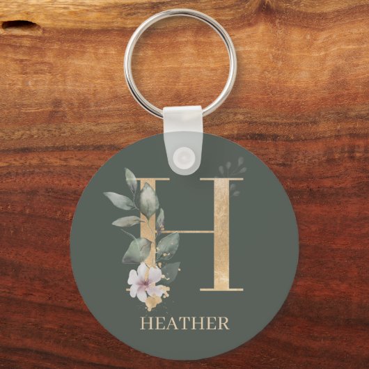 H Monogram Floral Aangepaste Sleutelhanger (Voorkant)