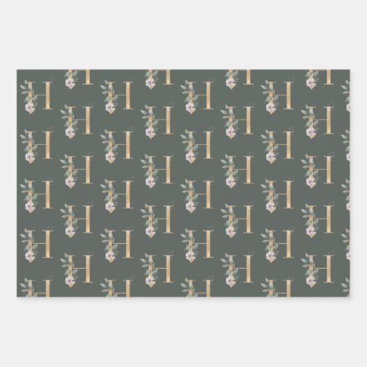 H Monogram Floral Inpakpapier Vel (Voorkant 2)