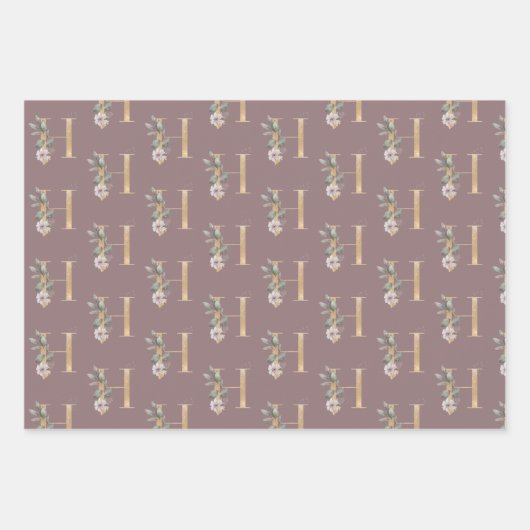 H Monogram Floral Inpakpapier Vel (Voorkant)
