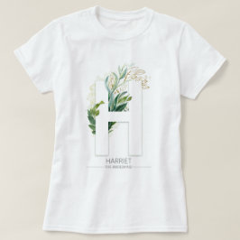 H Monogram Gold Greenery Leaves Elegant T-shirt
