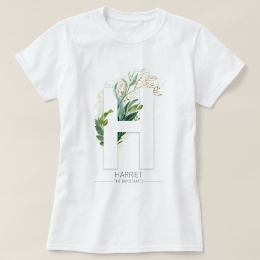 H Monogram Gold Greenery Leaves Elegant T-shirt (Design voorkant)