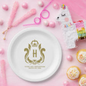 H Monogram Gouden Crest Papieren Bordje (Feest)
