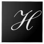 H Monogram Initiaal Wit op Zwart Tegeltje (Voorkant)