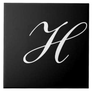 H Monogram Initiaal Wit op Zwart Tegeltje