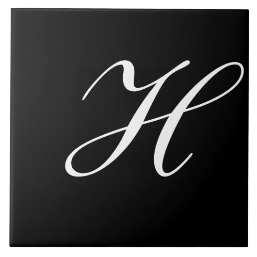 H Monogram Initiaal Wit op Zwart Tegeltje (Voorkant)
