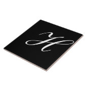 H Monogram Initiaal Wit op Zwart Tegeltje (Zijkant)