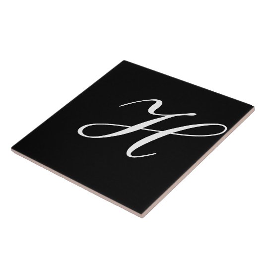 H Monogram Initiaal Wit op Zwart Tegeltje (Zijkant)