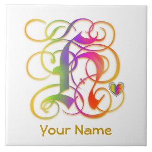 H Monogram Jouw naam "Gothic Rainbow" Keramische T Tegeltje