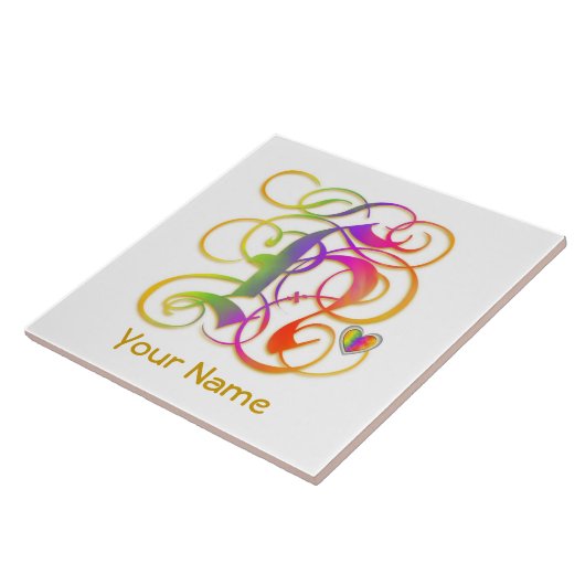 H Monogram Jouw naam "Gothic Rainbow" Keramische T Tegeltje (Zijkant)