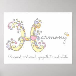H monogram kunst Harmony meisjesnaam betekenis pos Poster