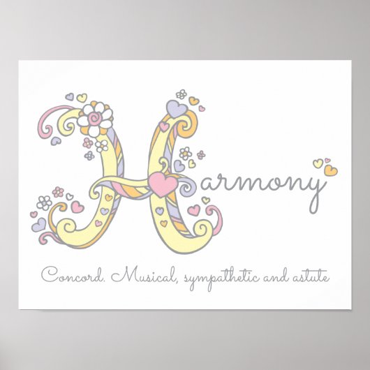 H monogram kunst Harmony meisjesnaam betekenis pos Poster (Voorkant)