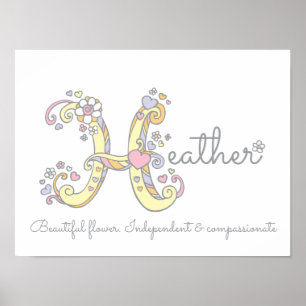H monogram kunst Heather meisjes naam poster