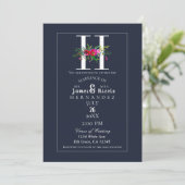 H Monogram Laatste Initiaal Modern Blauw Bloemstuk Kaart (Staand voorkant)